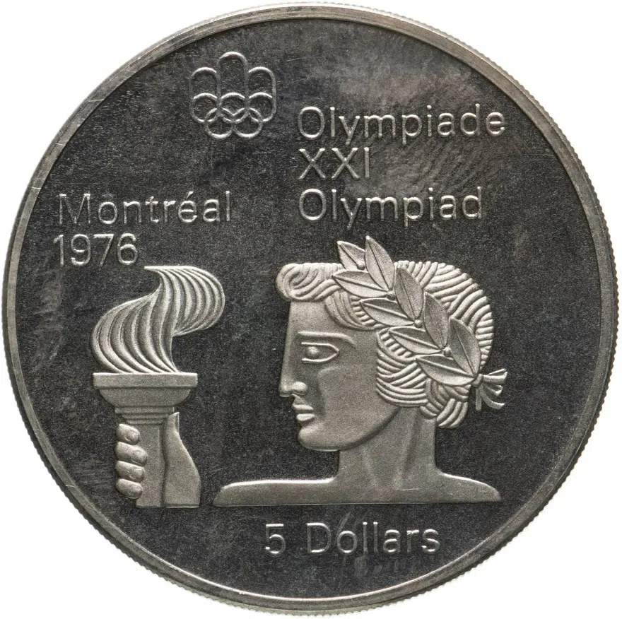 Канада 5 долларов (dollars) 1974 "XXI летние Олимпийские Игры, Монреаль 1976 - Атлет с факелом"