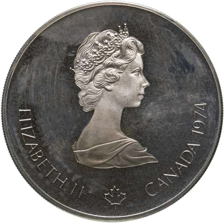 Канада 5 долларов (dollars) 1974 "XXI летние Олимпийские Игры, Монреаль 1976 - Атлет с факелом", реверс