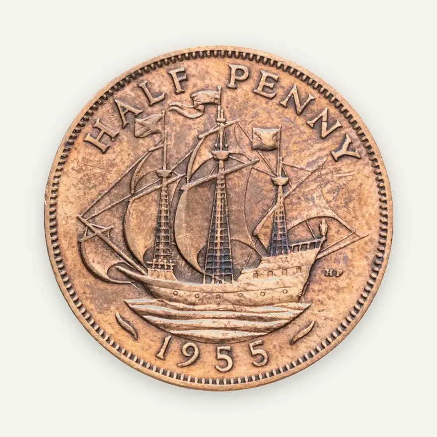 Великобритания 1/2 пенни (penny) 1955, аверс