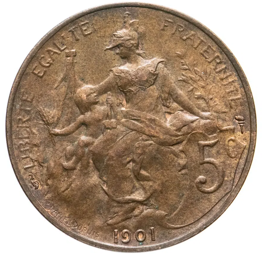Франция 5 сантимов (centimes) 1901, реверс