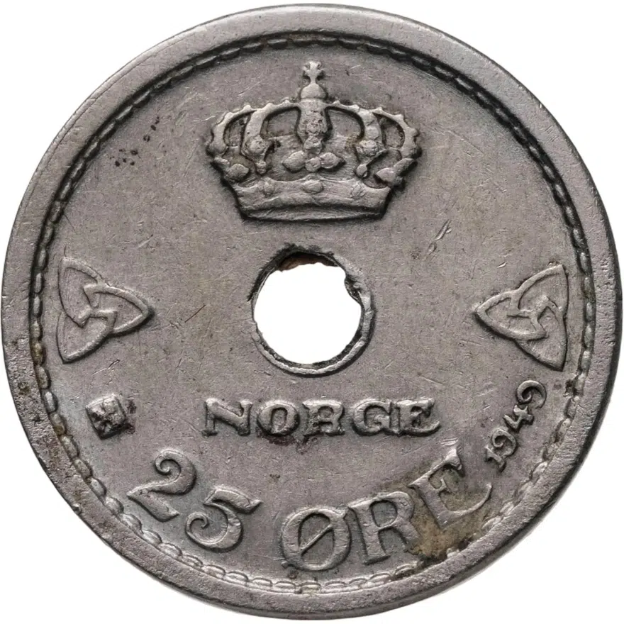 Норвегия 25 эре (ore) 1949, реверс
