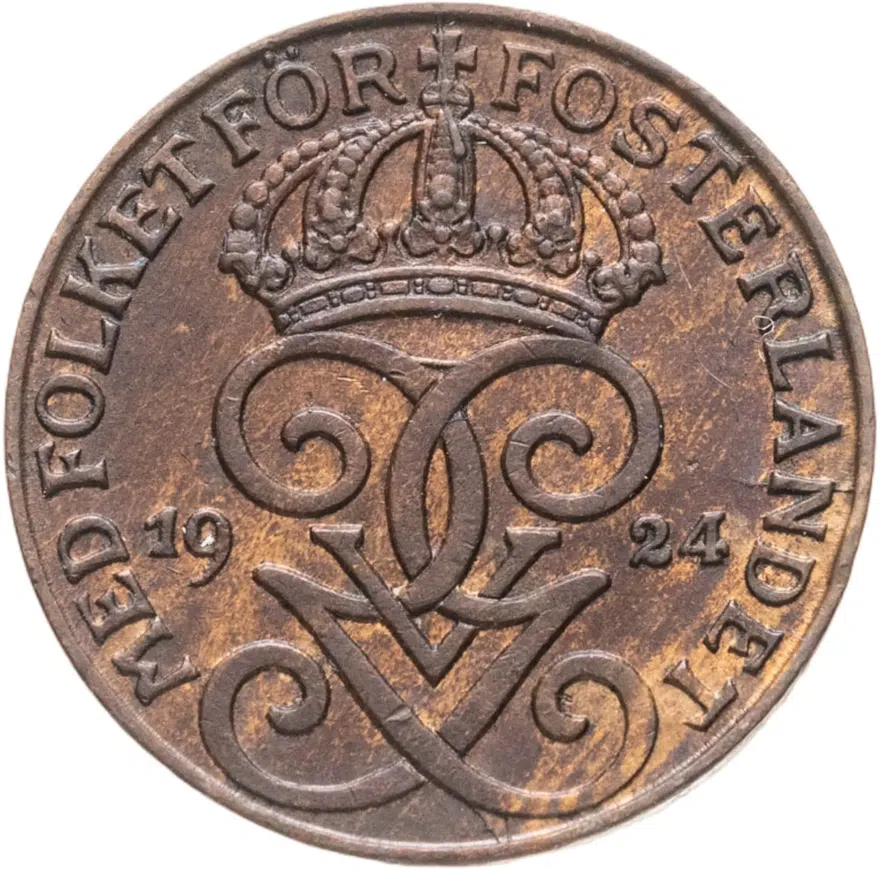 Швеция 1 эре (ore) 1924, реверс