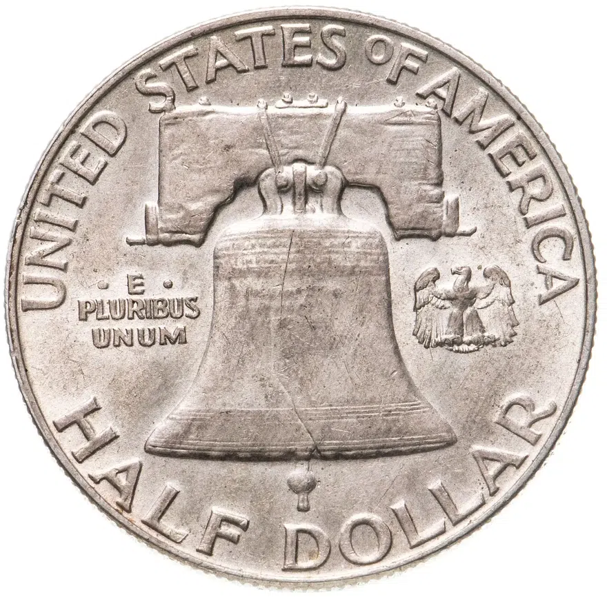 США 50 центов (1/2 доллара, half dollar) 1959  Franklin Half Dollar Без отметки монетного двора, реверс