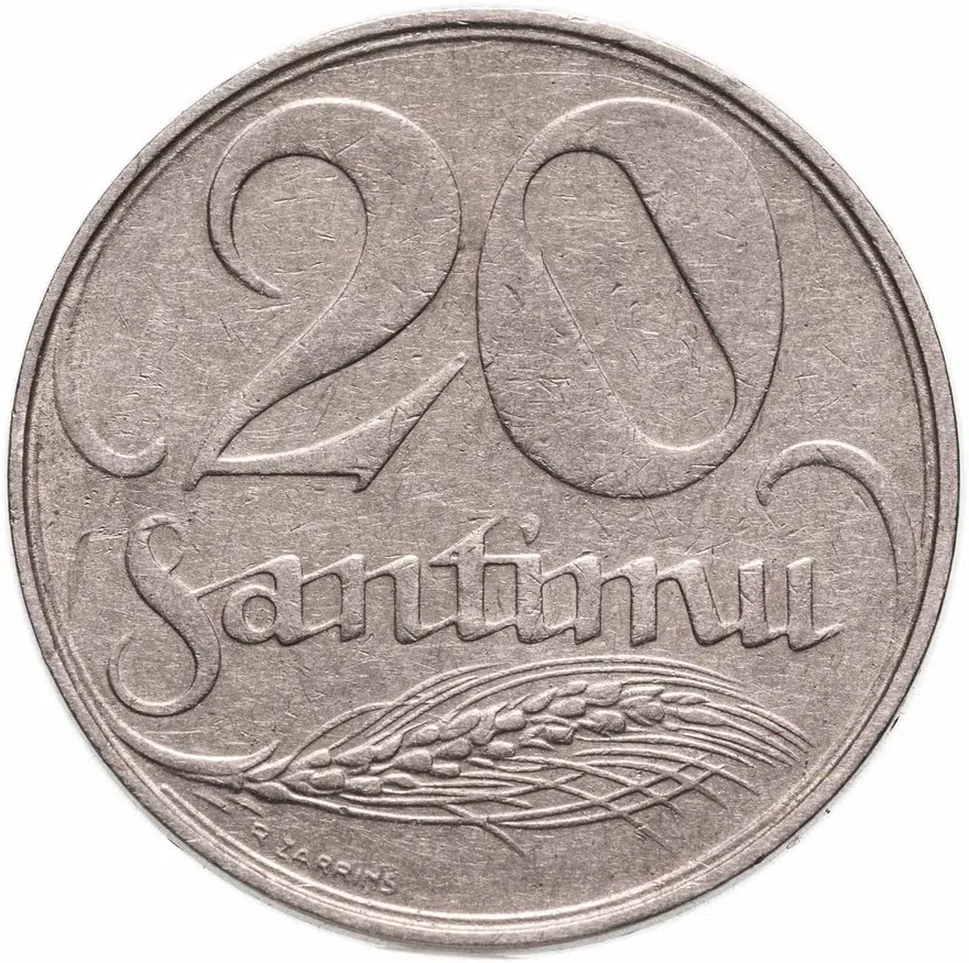 Латвия 20 сантимов (santimu) 1922, реверс