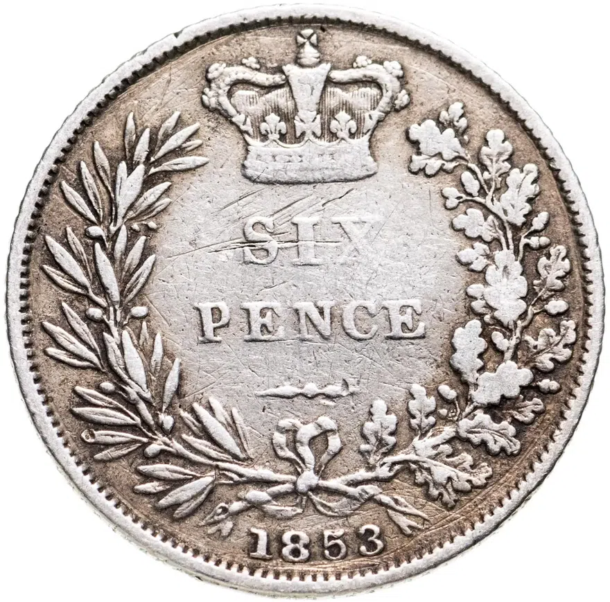 Великобритания 6 пенсов (pence) 1853, реверс