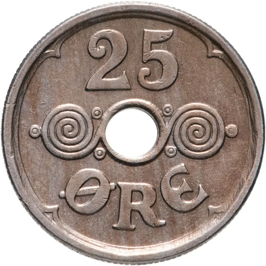 Дания 25 эре (ore) 1924, реверс
