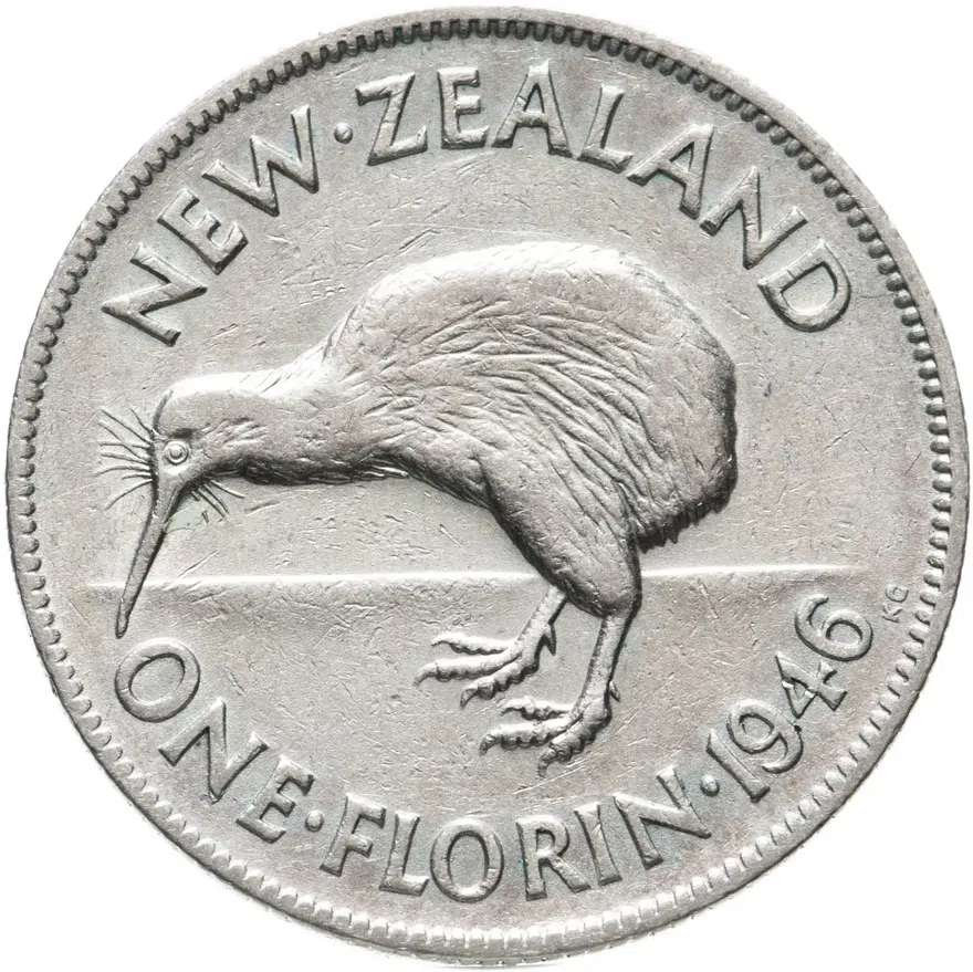 Новая Зеландия 2 шиллинга (флорин, shillings) 1946     Киви, реверс