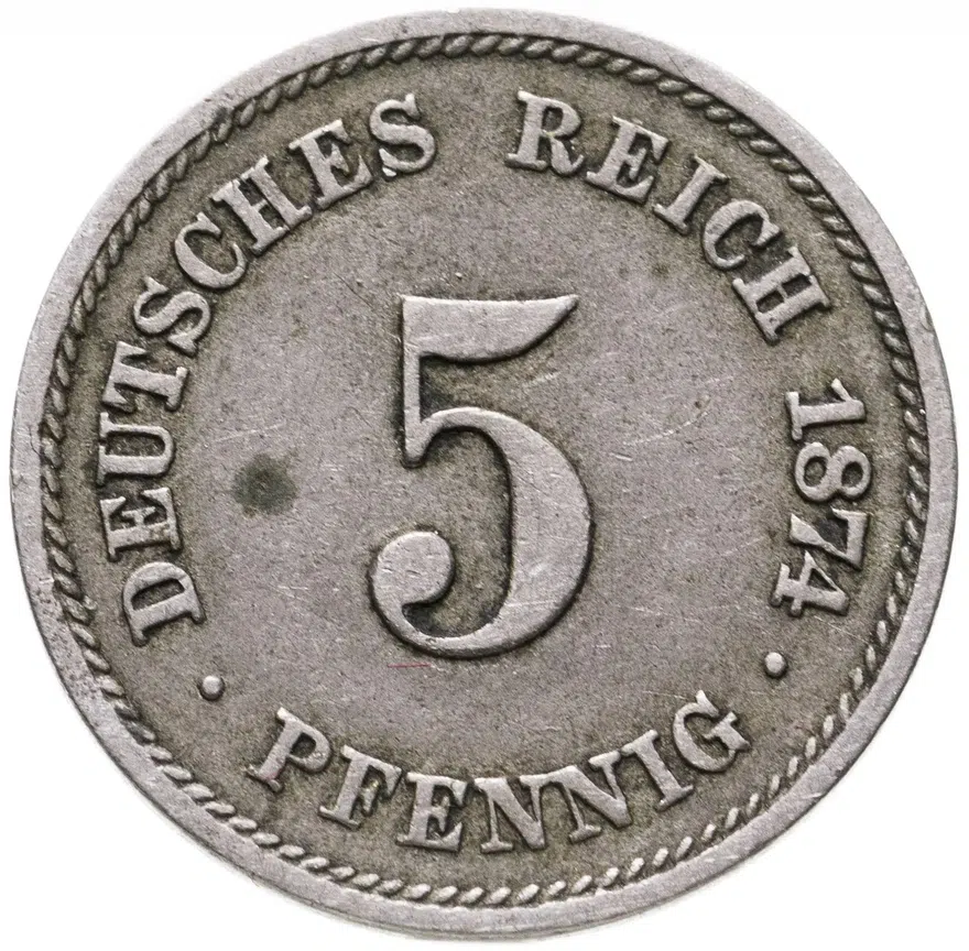 Германия 5 пфеннигов (pfennig) 1874 A  знак монетного двора: "A" - Берлин