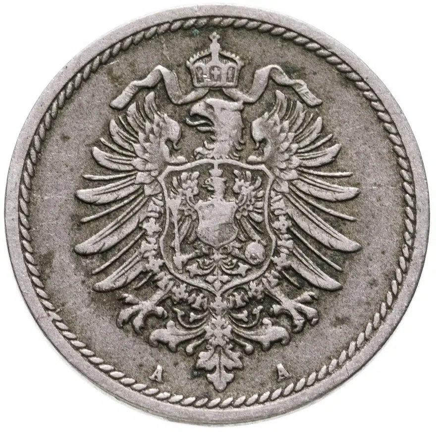 Германия 5 пфеннигов (pfennig) 1874 A  знак монетного двора: "A" - Берлин, реверс
