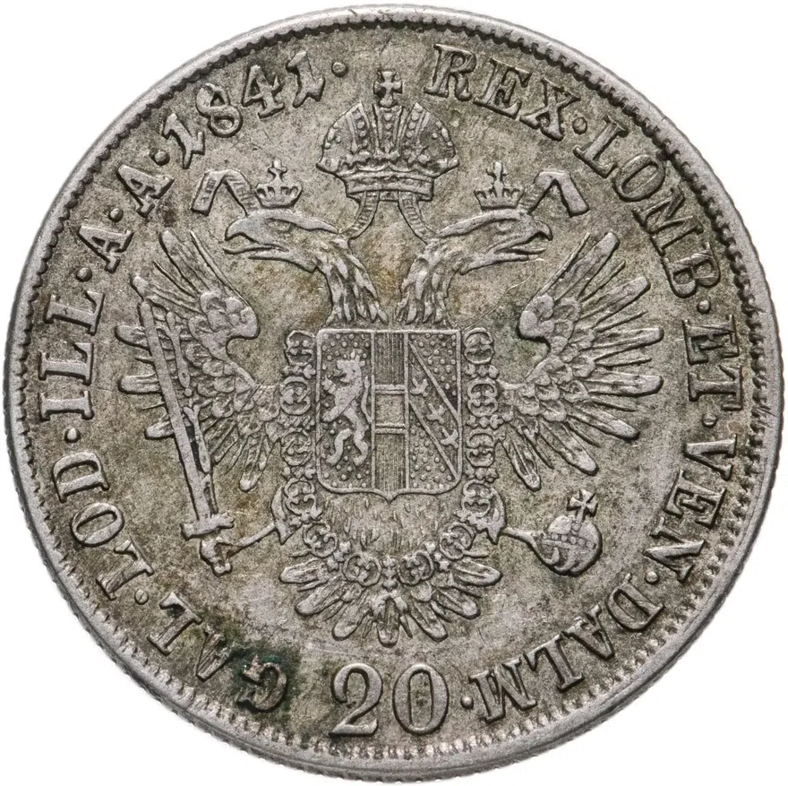 Австрия 20 крейцеров (kreuzer) 1841 A  знак монетного двора "A" - Вена, реверс