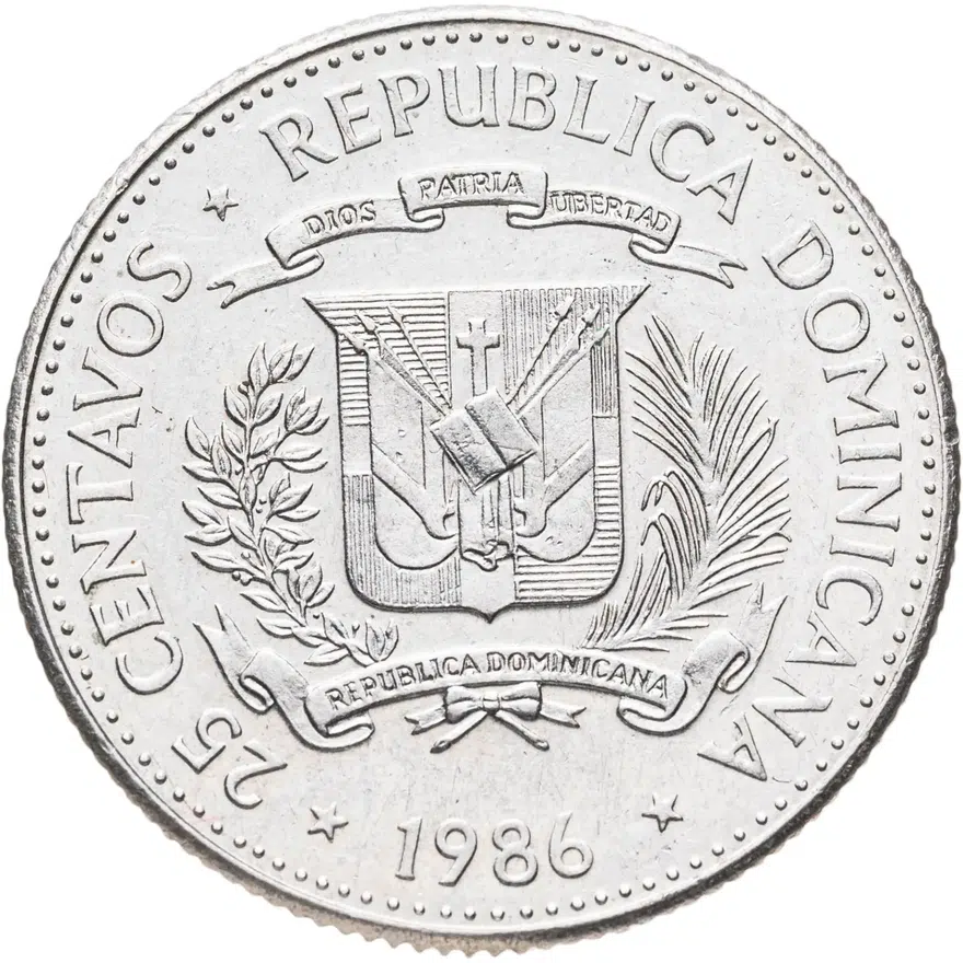 Доминикана 25 сентаво (centavos) 1986, реверс