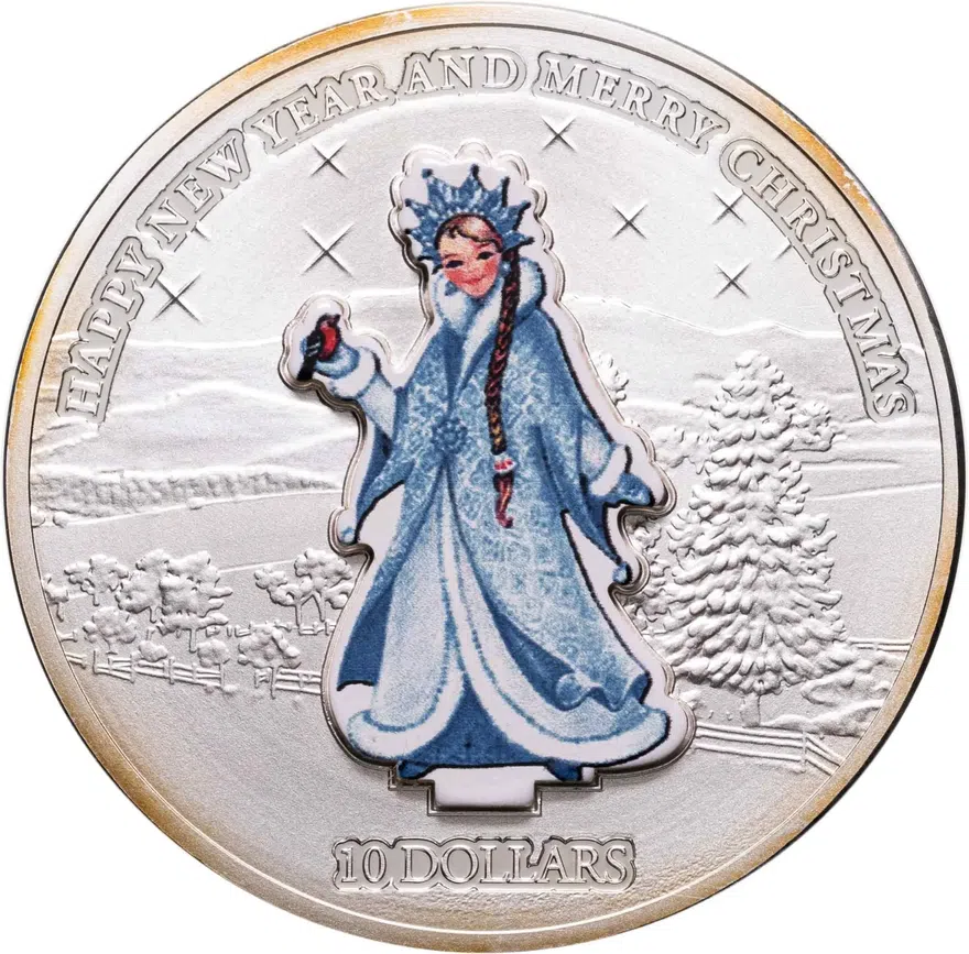 Науру 10 долларов (dollars) 2008  Счастливого нового года и Рождества /снегурочка/