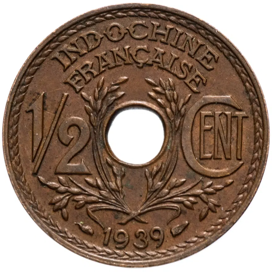 Французский Индокитай 1/2 сантима (centime) 1939 Бронза, реверс