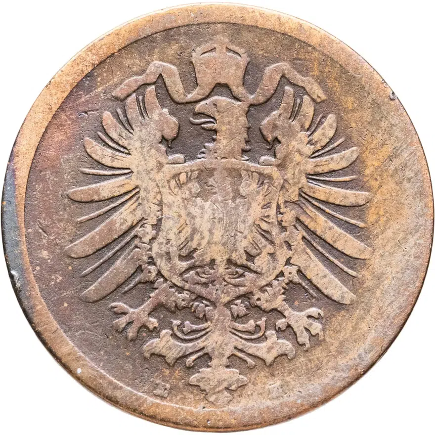 Германия 2 пфеннига (pfennig) 1875 E  знак монетного двора: "E" - Дрезден, реверс