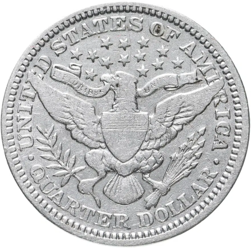 США 25 центов (квотер, 1/4 доллара, quarter dollar) 1909  Barber Quarter Без отметки монетного двора, реверс