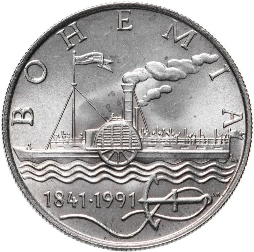 Чехословакия 50 крон (korun) 1991 "Пароход Богемия", аверс