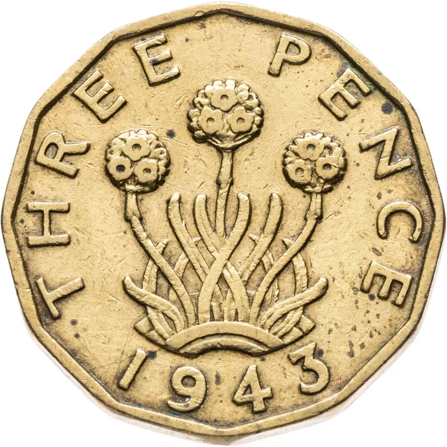 Великобритания 3 пенса (pence) 1943, аверс