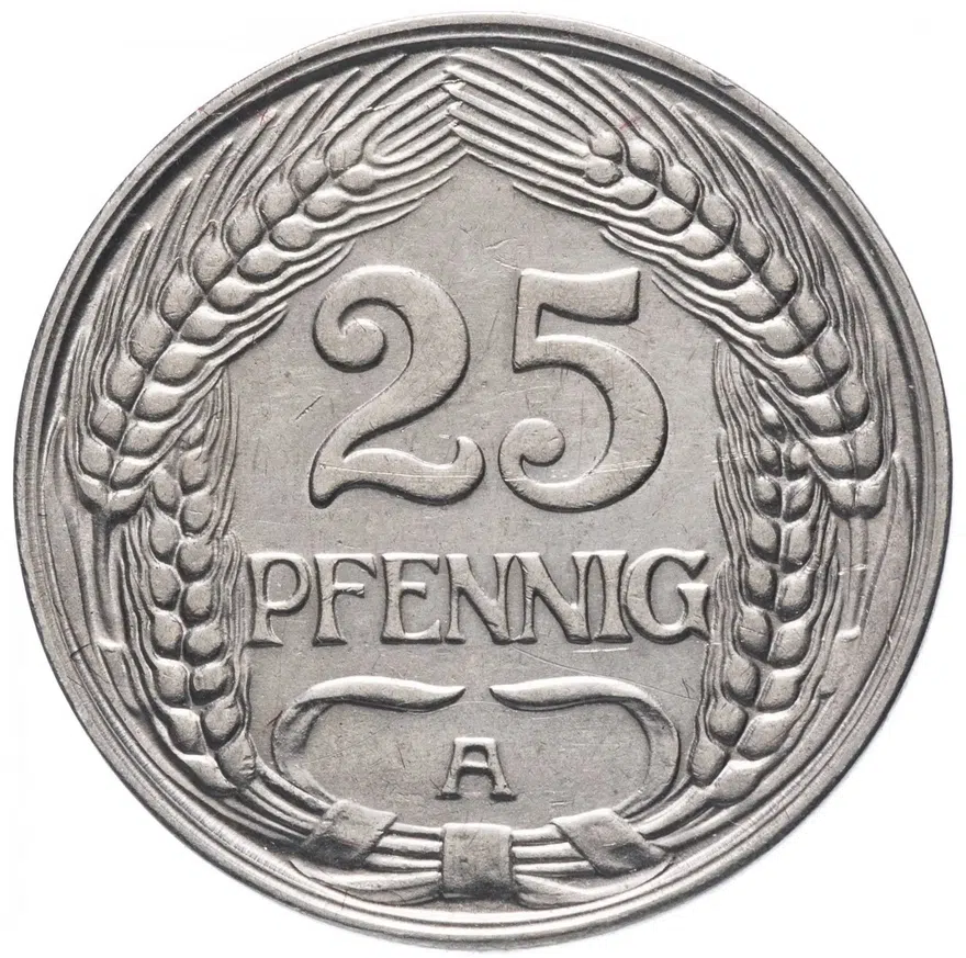 Германия 25 пфеннигов (pfennig) 1911 А