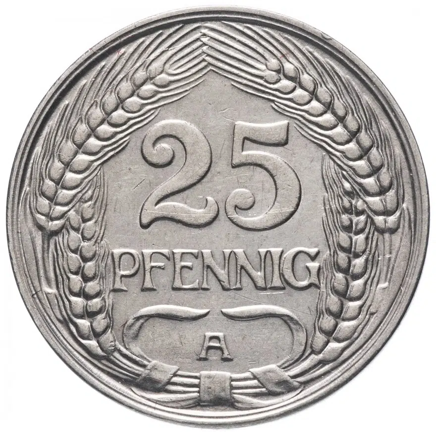 Германия 25 пфеннигов (pfennig) 1911 А, реверс