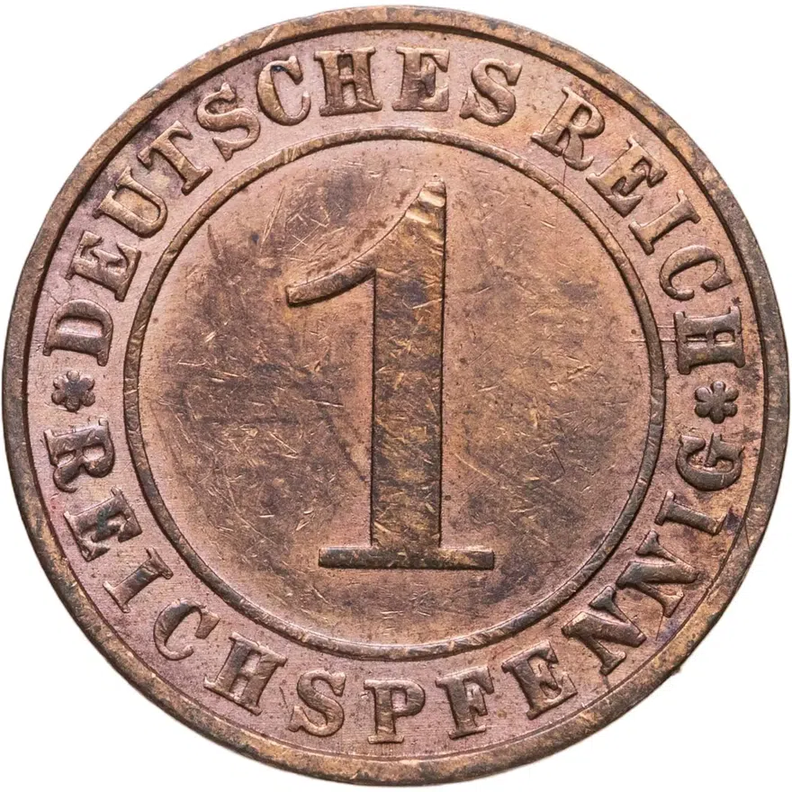 Германия 1 рейхспфенниг (reichspfennig) 1929 E  знак монетного двора "E" — Мульденхюттен, аверс