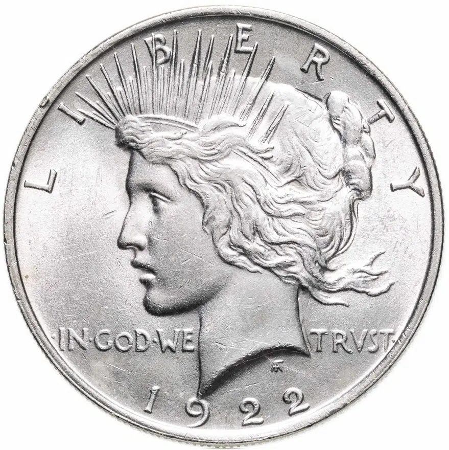 США 1 доллар (dollar) 1922  Peace Dollar (мирный доллар) без обозначения монетного двора