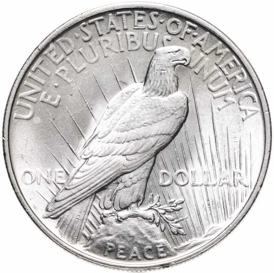 США 1 доллар (dollar) 1922  Peace Dollar (мирный доллар) без обозначения монетного двора, реверс