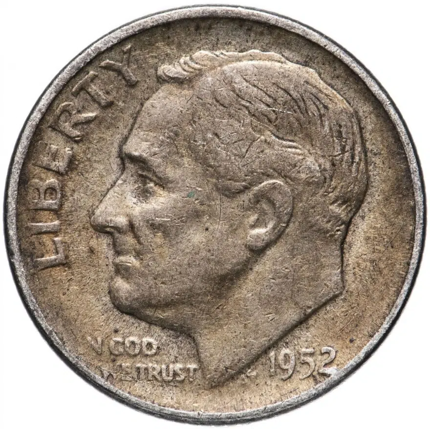 США 10 центов (дайм, one dime) 1952 Silver Roosevelt Dime (Рузвельт) D, аверс