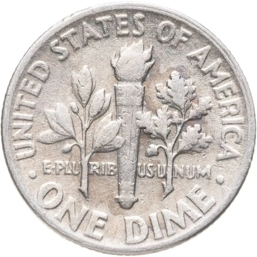 США 10 центов (дайм, one dime) 1954  Silver Roosevelt Dime (Рузвельт) без обозначения монетного двора, реверс
