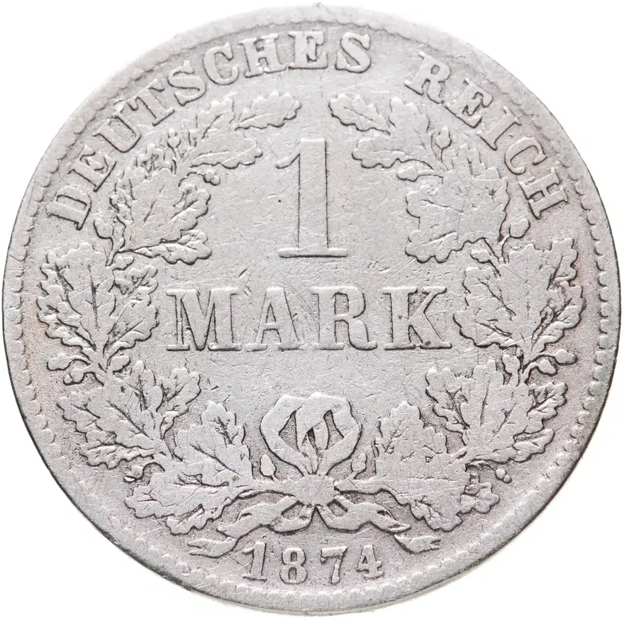 Германия 1 марка 1874, знак монетного двора: "H" - Дармштадт