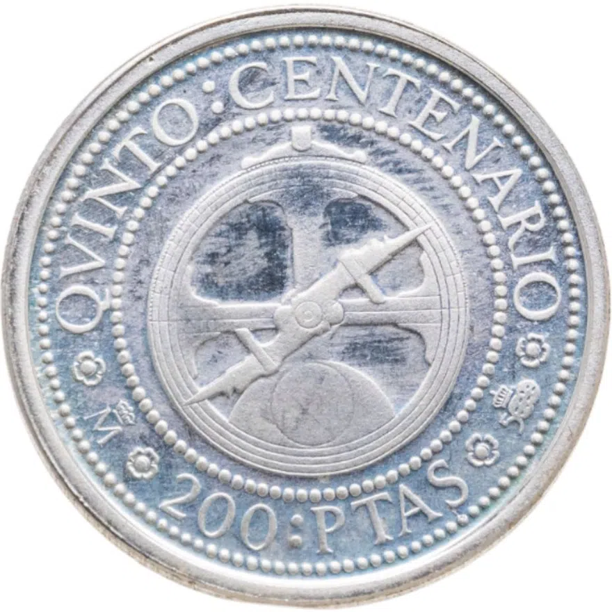 Испания 200 песет 1989 500 лет открытию Америки, реверс