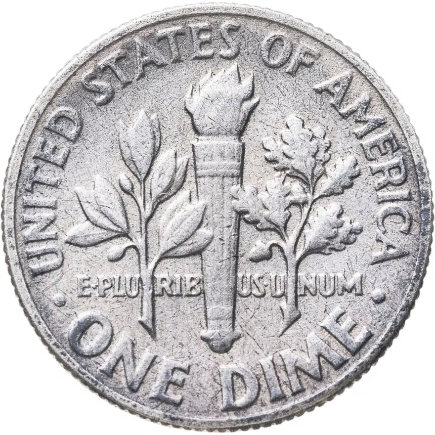 США 10 центов (дайм, one dime) 1958  Silver Roosevelt Dime (Рузвельт) без обозначения монетного двора, реверс