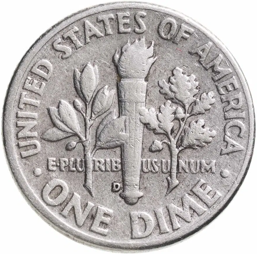 США 10 центов (дайм, one dime) 1959 знак монетного двора: "D" - Денвер, реверс