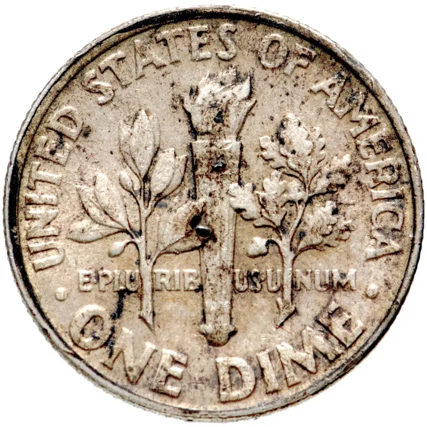 США 10 центов (дайм, one dime) 1960  Silver Roosevelt Dime (Рузвельт) без обозначения монетного двора, реверс
