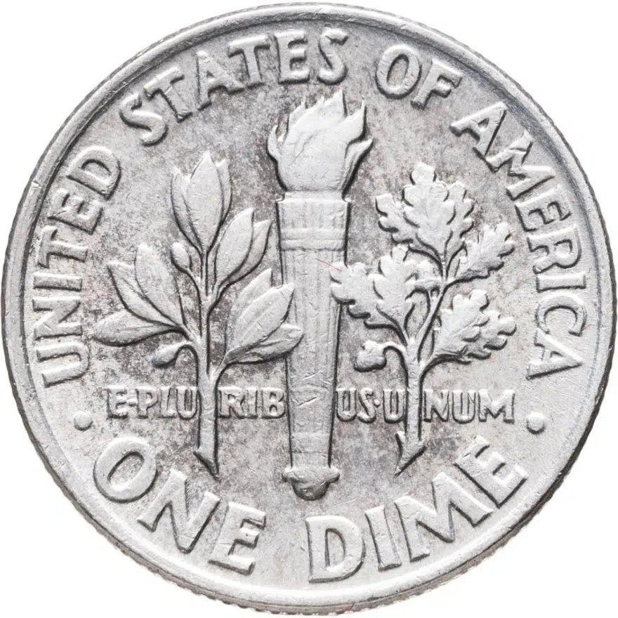 США  10 центов (дайм, one dime) 1961  Silver Roosevelt Dime (Рузвельт) без обозначения монетного двора, реверс