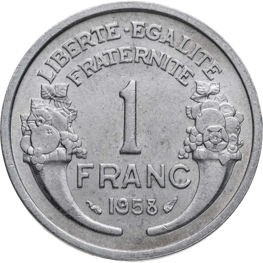 Франция 1 франк (franc) 1958   Без отметки монетного двора, реверс