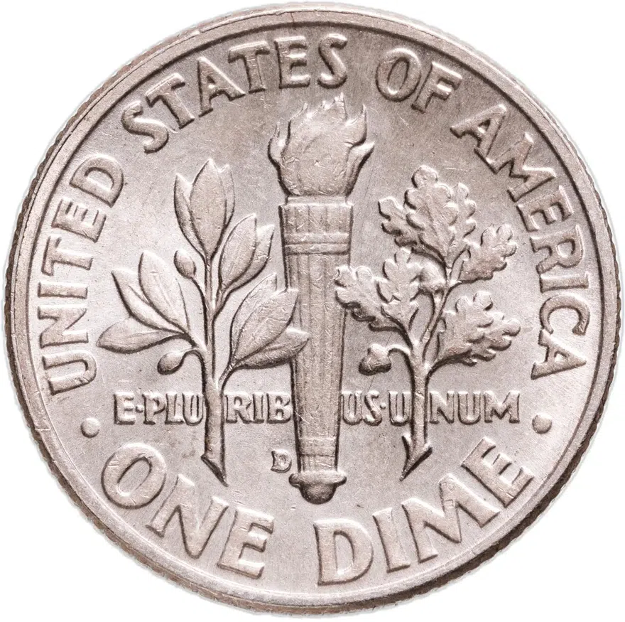 США 10 центов (дайм, one dime) 1963  Silver Roosevelt Dime (Рузвельт) без обозначения монетного двора, реверс