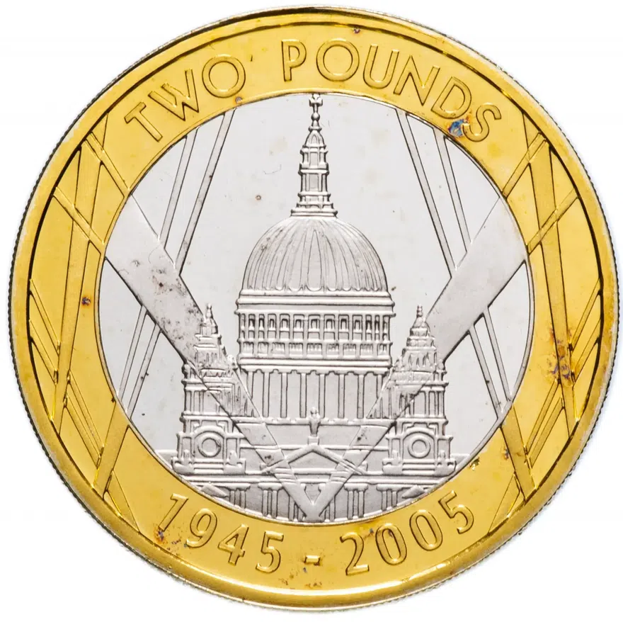 Великобритания 2 фунта (pounds) 2005 "60 лет окончанию Второй мировой войны", аверс
