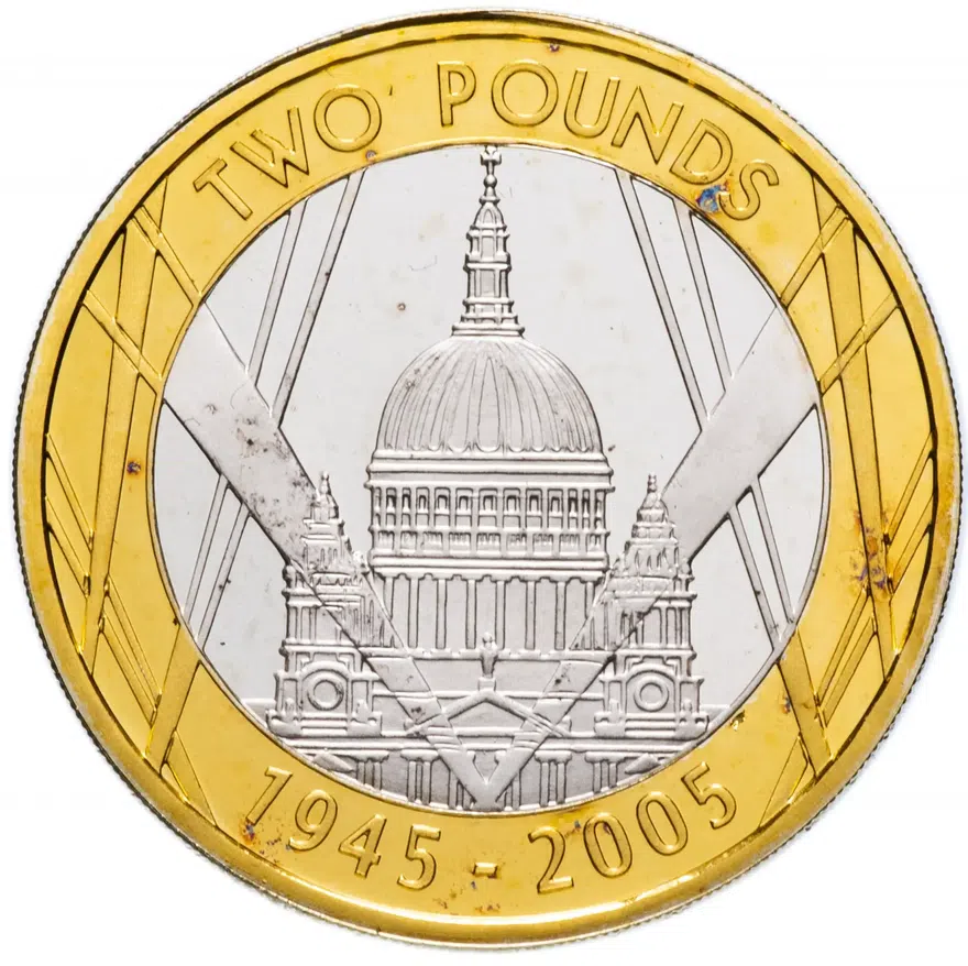Великобритания 2 фунта (pounds) 2005 "60 лет окончанию Второй мировой войны", реверс