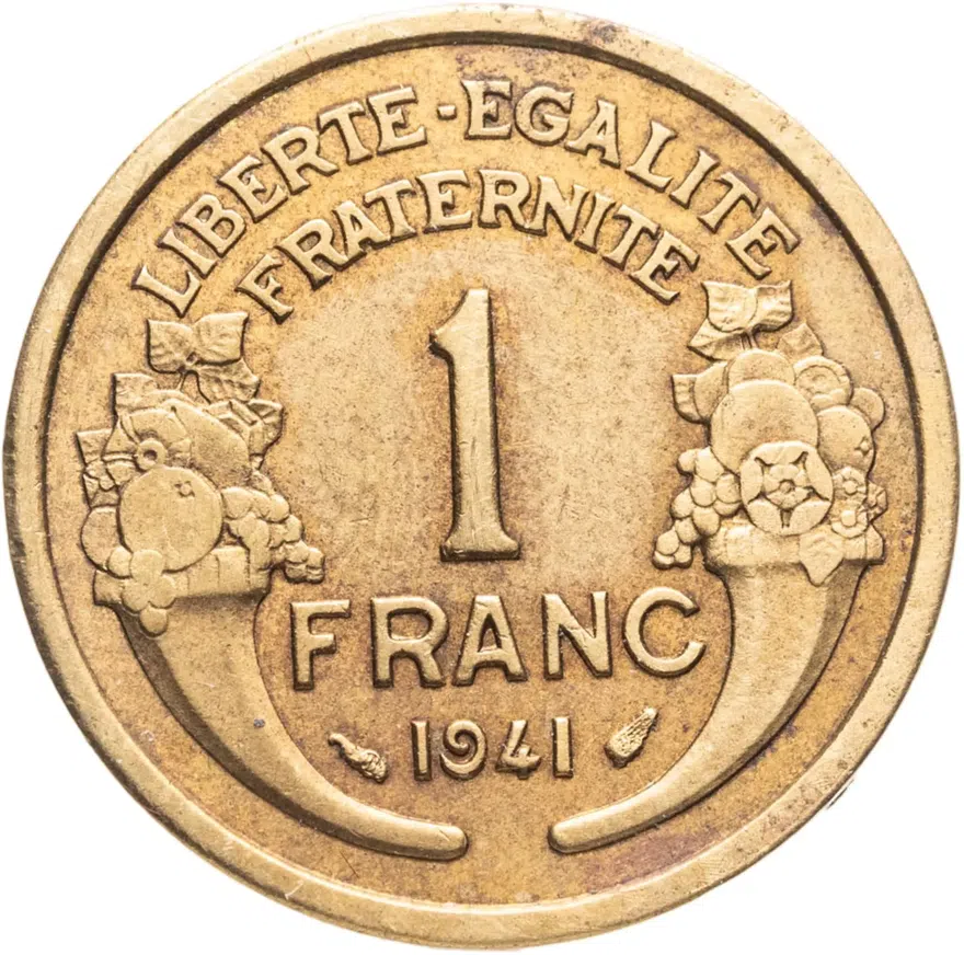 Франция 1 франк (franc) 1941   алюминиевая бронза