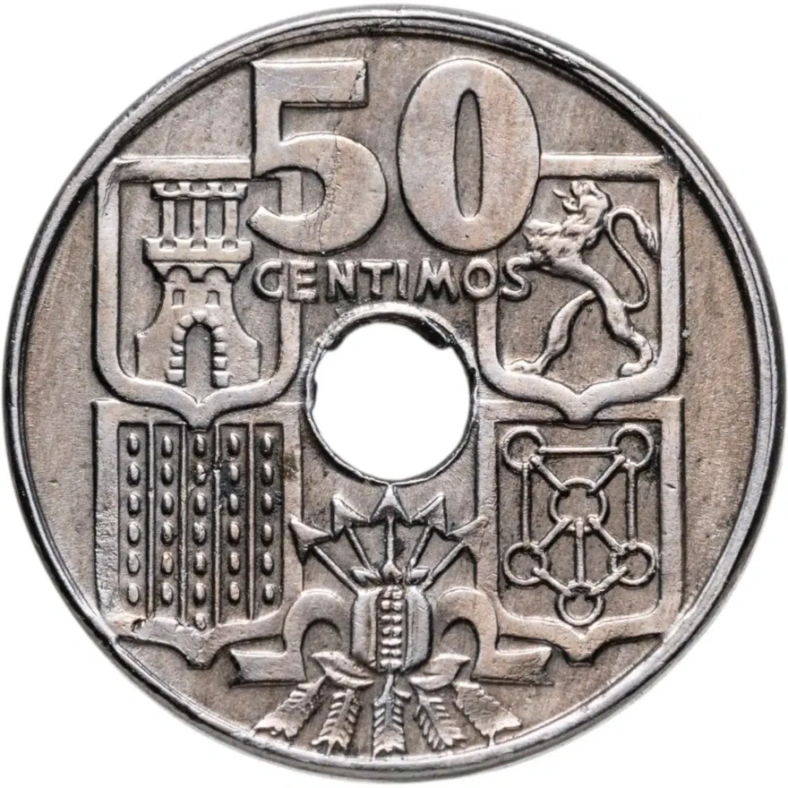 Испания 50 сентимо (centimos) 1949, 56 внутри звезды