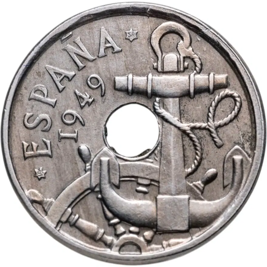 Испания 50 сентимо (centimos) 1949, 56 внутри звезды, реверс