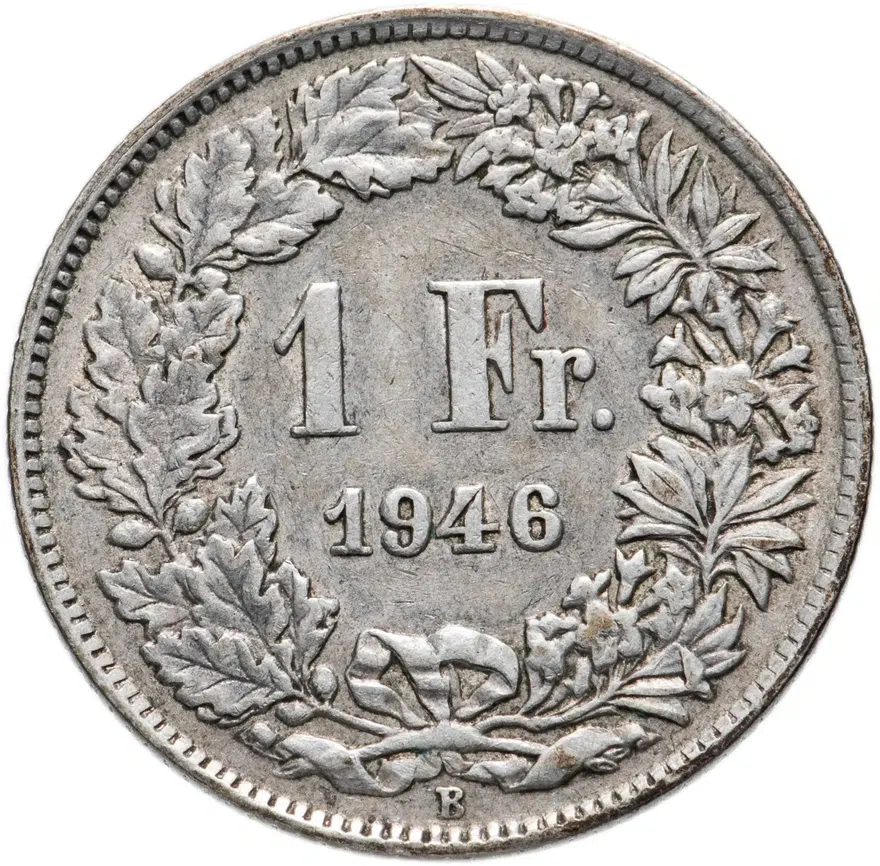Швейцария 1 франк (franc) 1946, аверс
