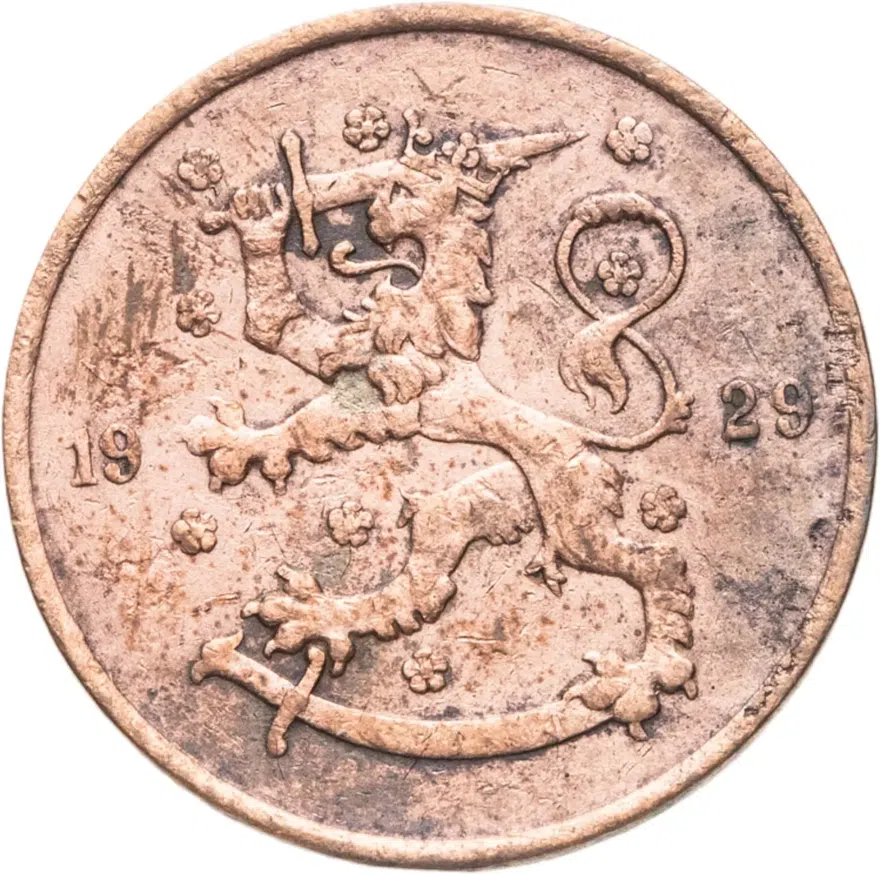 Финляндия 5 пенни (pennia) 1929, реверс