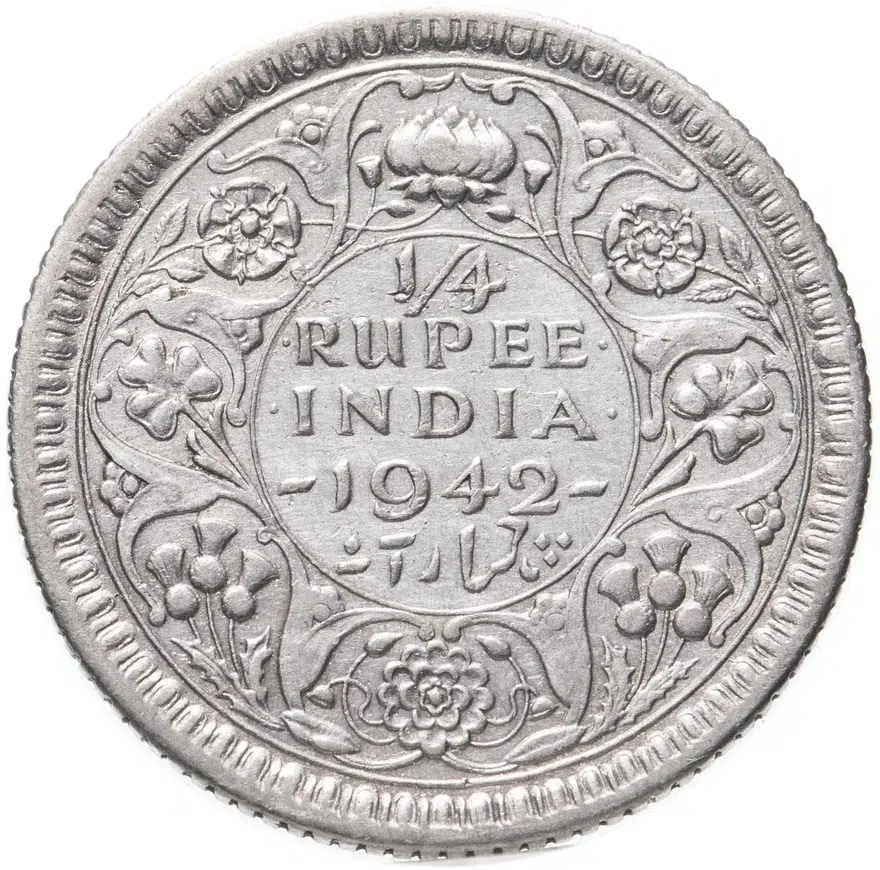 Индия (Британская) 1/4 рупии (rupee) 1942, реверс