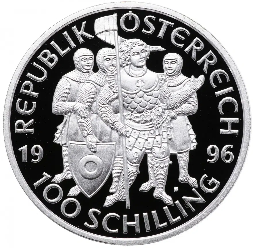 Австрия 100 шиллингов (shillings) 1996 "Леопольд III" в футляре с сертификатом