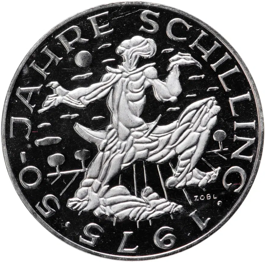 Австрия 100 шиллингов (shillings) 1975 "50 лет шиллингу"