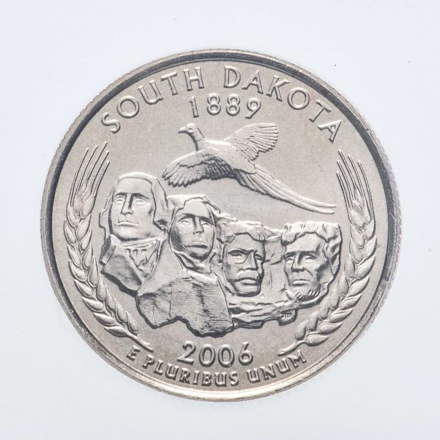 США 25 центов (квотер, 1/4 доллара, quarter dollar) 2006 D Квотер штата Южная Дакота в слабе ICG SP69, реверс
