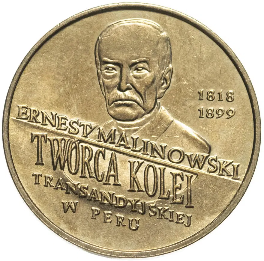 Польша 2 злотых (zlote) 1999  Польские путешественники - Эрнест Малиновский (1818-1899), аверс