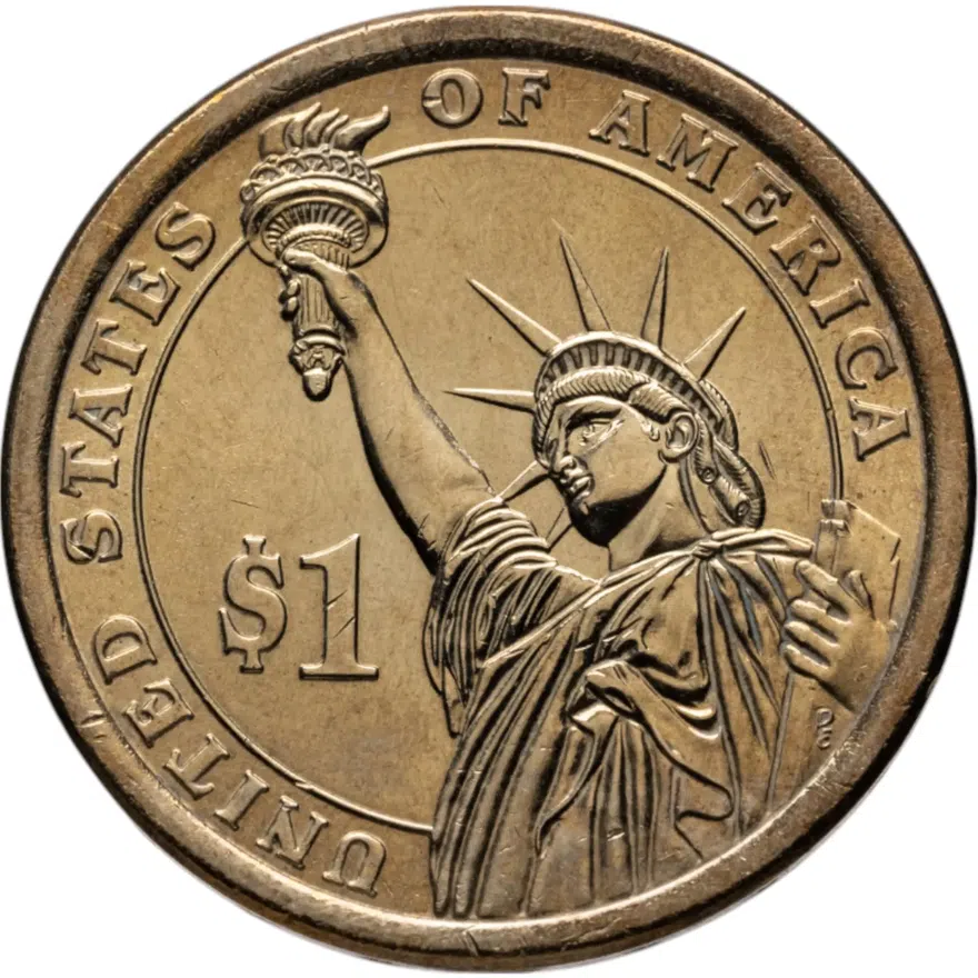 США 1 доллар (dollar) 2016 D Президент США - Рональд Рейган (1981–1989) знак монетного двора: "D" - Денвер, аверс