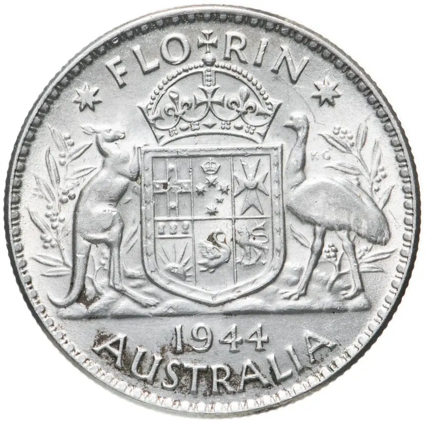 Австралия 2 шиллинга (флорин, shillings) 1944   Без отметки монетного двора, реверс